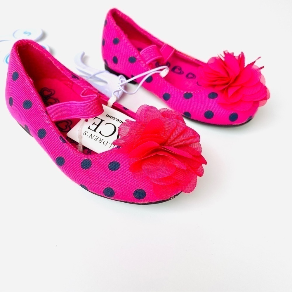 Nwt Pink Polka Dot Flower Flats Girls Size 5 - Picture 3 of 13